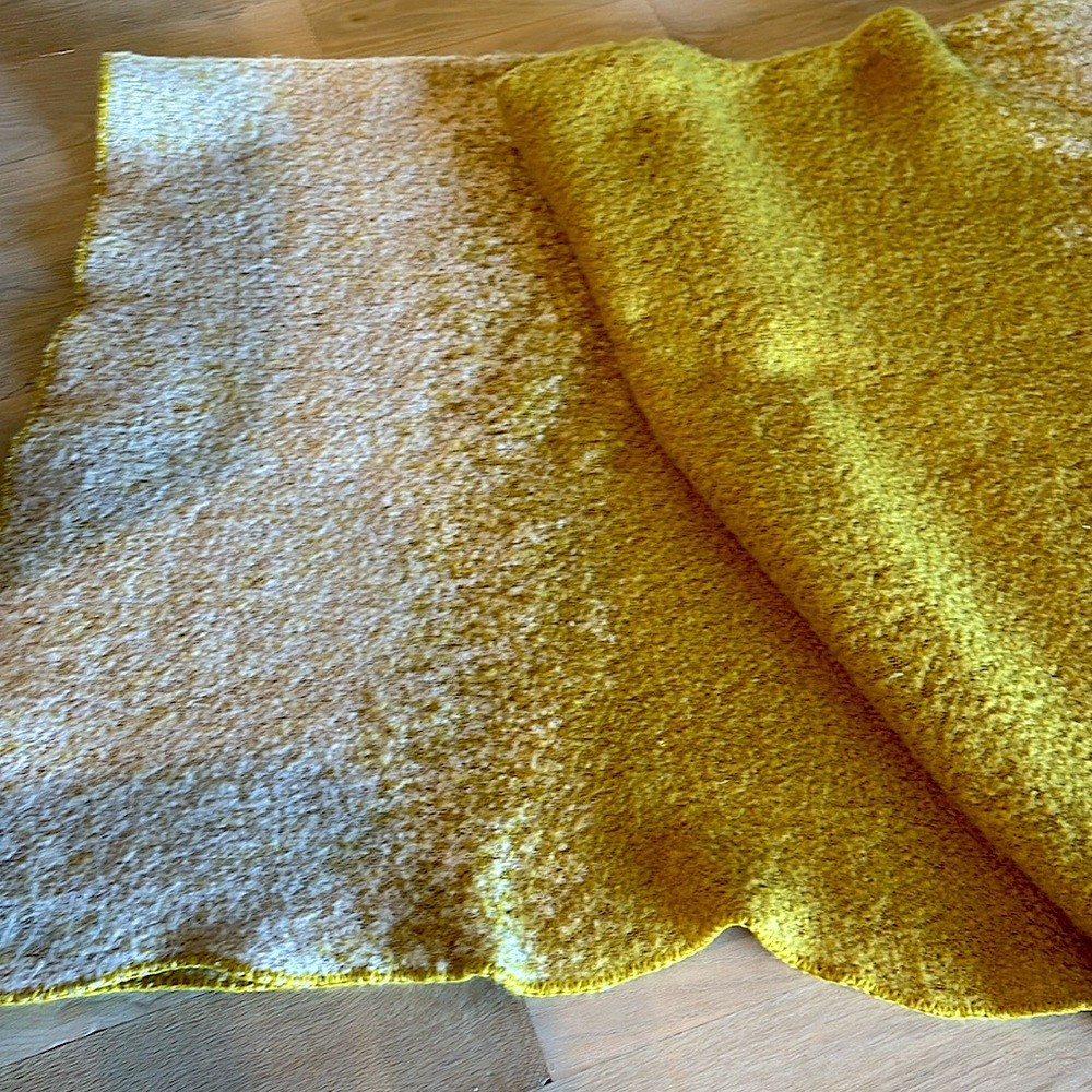 Anthropologie Throw Blanket 64” X 64”. Two tone gold color.  EXCELLENT CONDITION